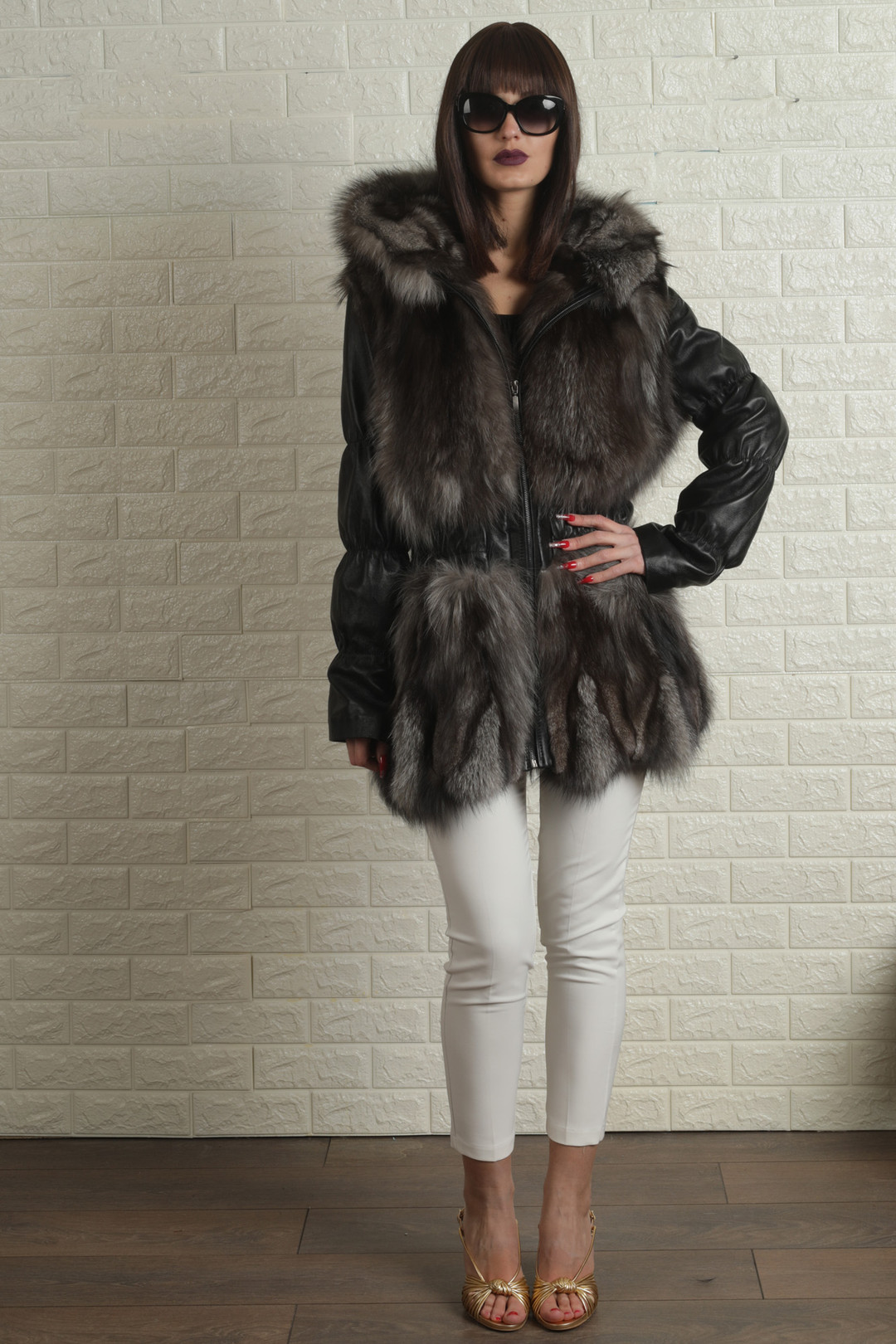 Leather Fox Hooded Coat Iceland