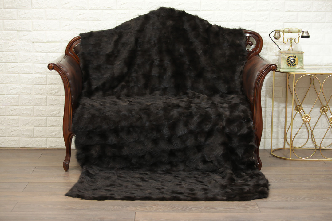 Dark Brown Sectional Round Sable Fur Throw Blanket