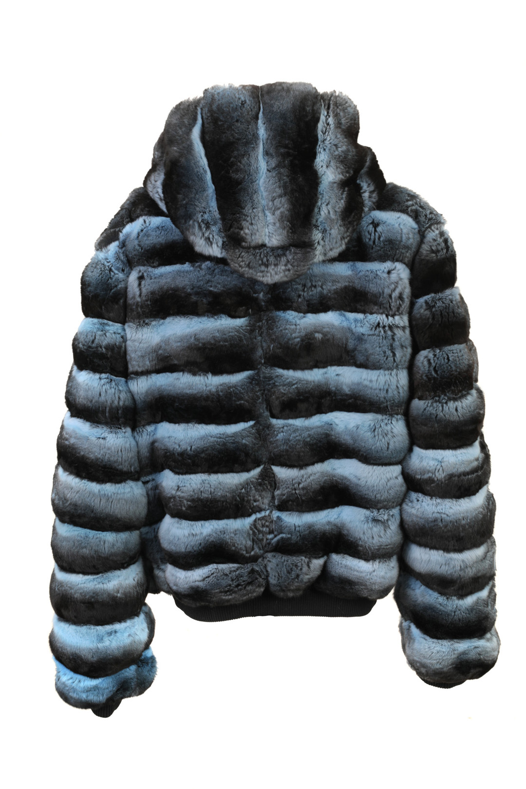Blue Black Reversible Hooded Chinchilla  Leather  Bomber Jacket Blue Black Reversible Hooded Chinchilla  Leather  Bomber Jacket
