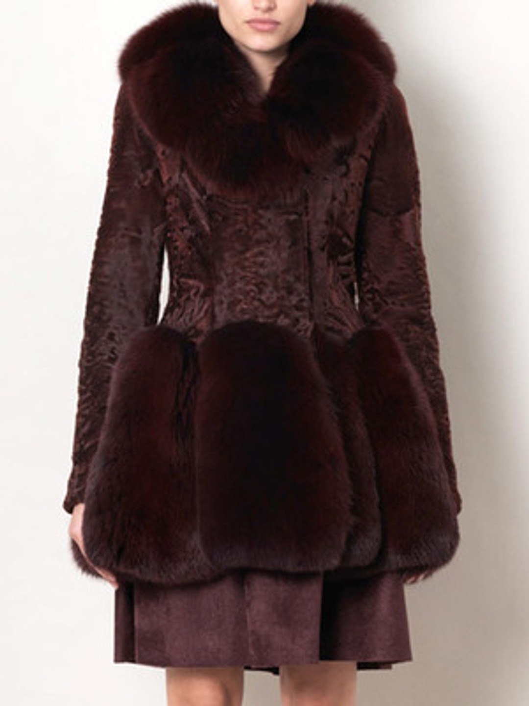 Designer Brown Ashtrakhan & Fox Fur Coat