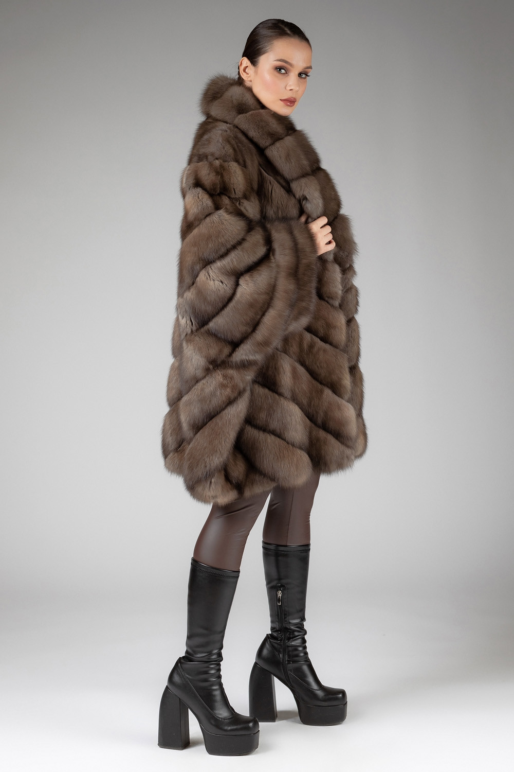 Full length russian sable fur coat with belt | SKANDINAVIK FUR