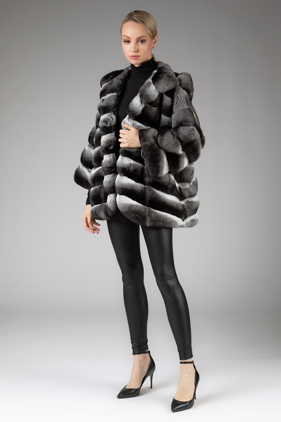 Hooded Chinchilla Fur Coat Freya