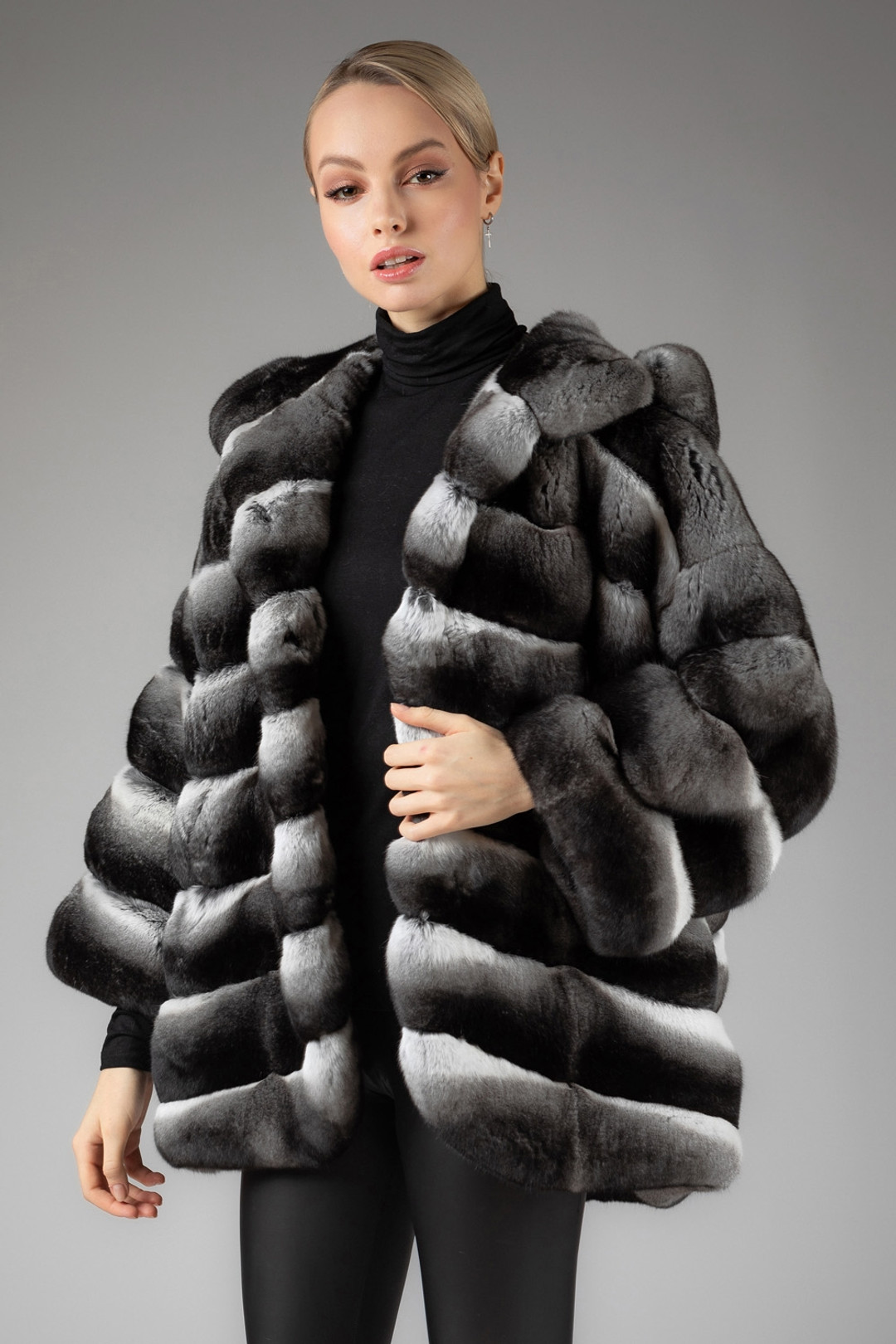 Hooded Chinchilla Fur Coat Freya