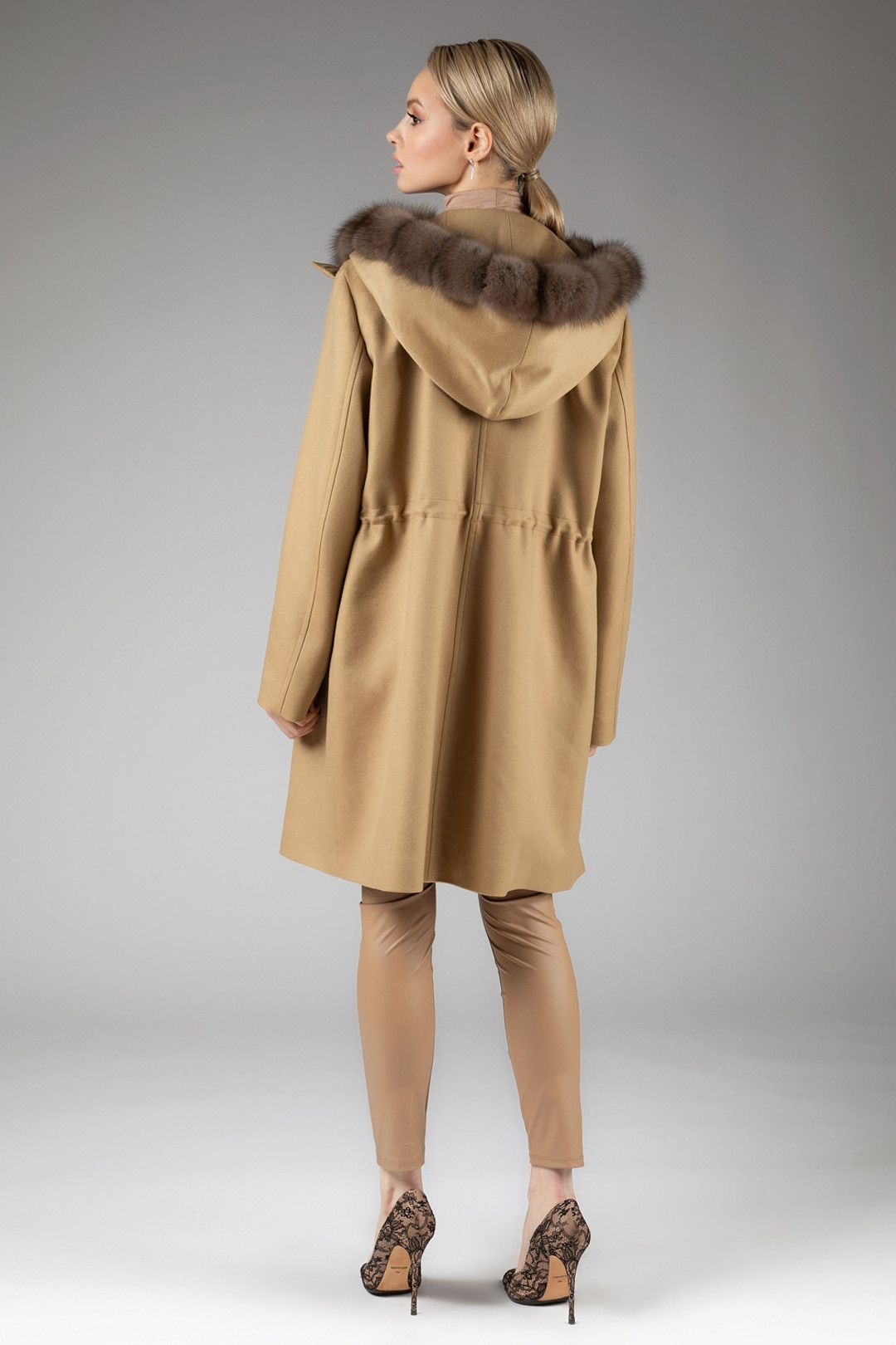 Hooded Cashmere Coat With Sable Fur Trim Alessia