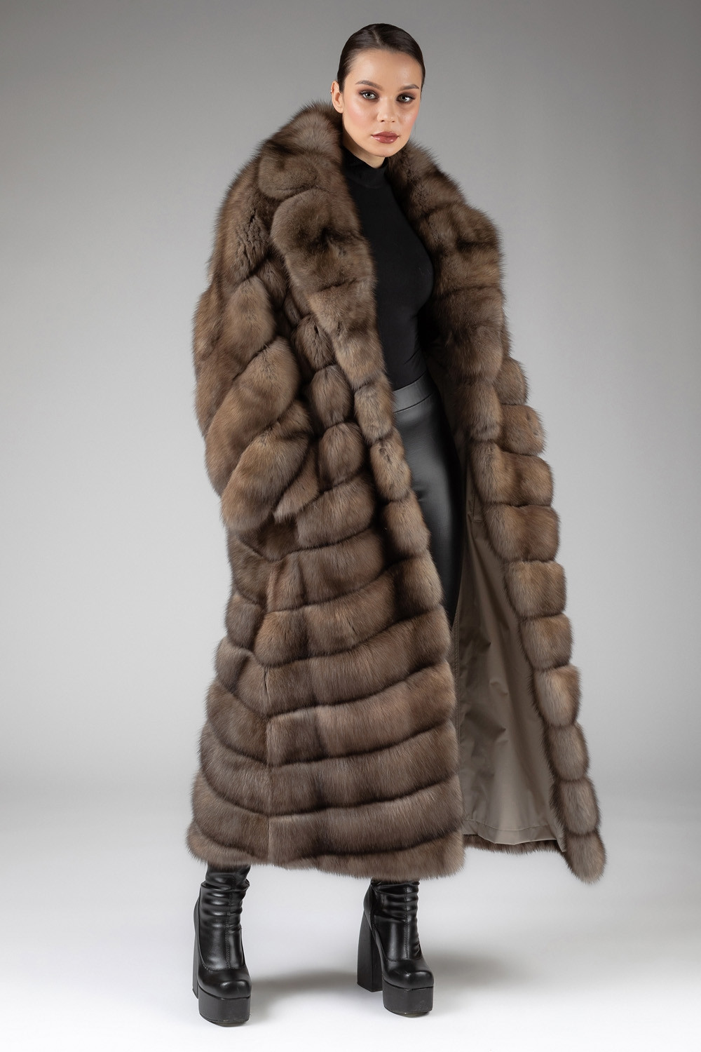 Reversible sable cashmere wool fur coat long | SKANDINAVIK FUR