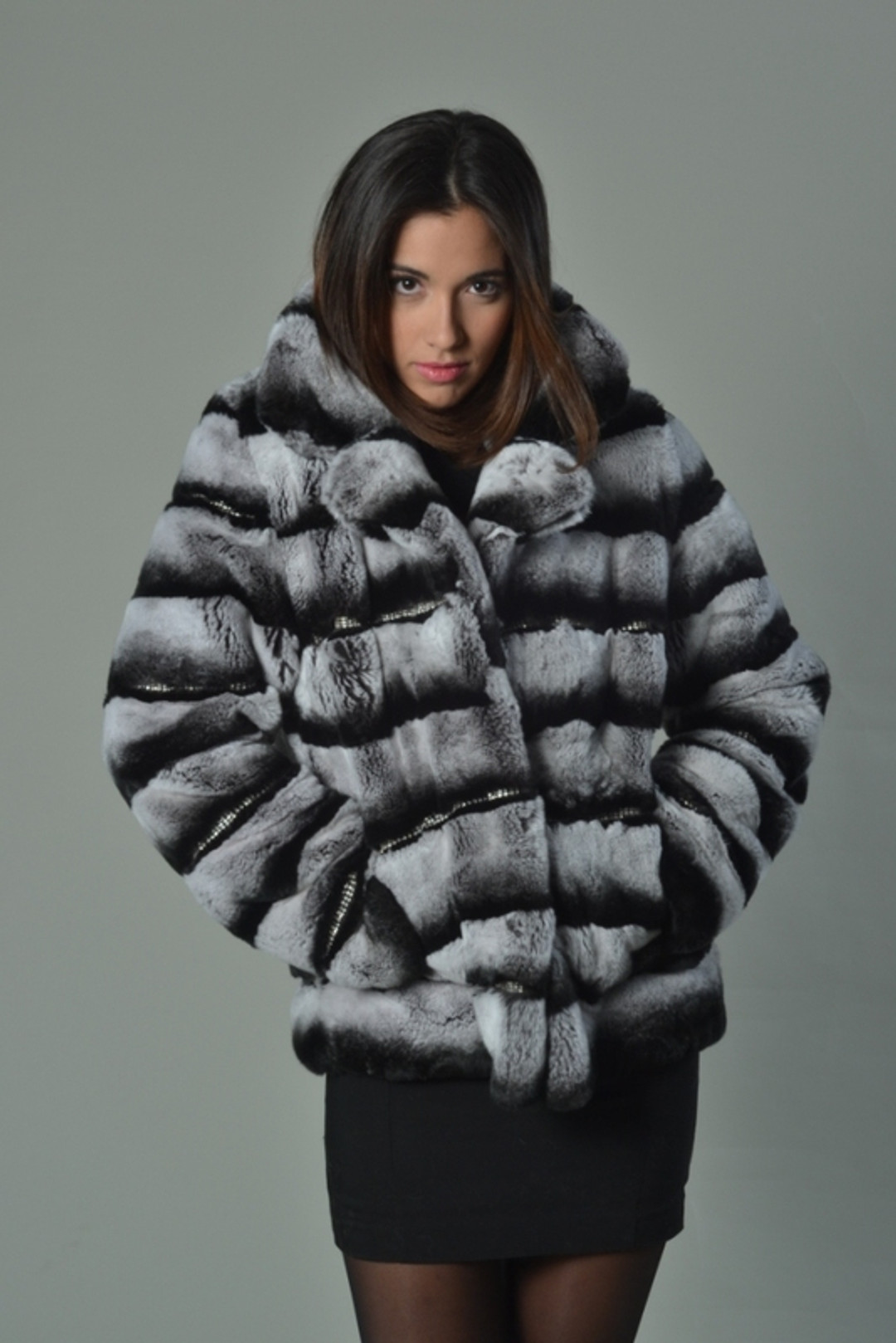 Chinchila Colored Rex Rabbit Luxury Fur Coat
