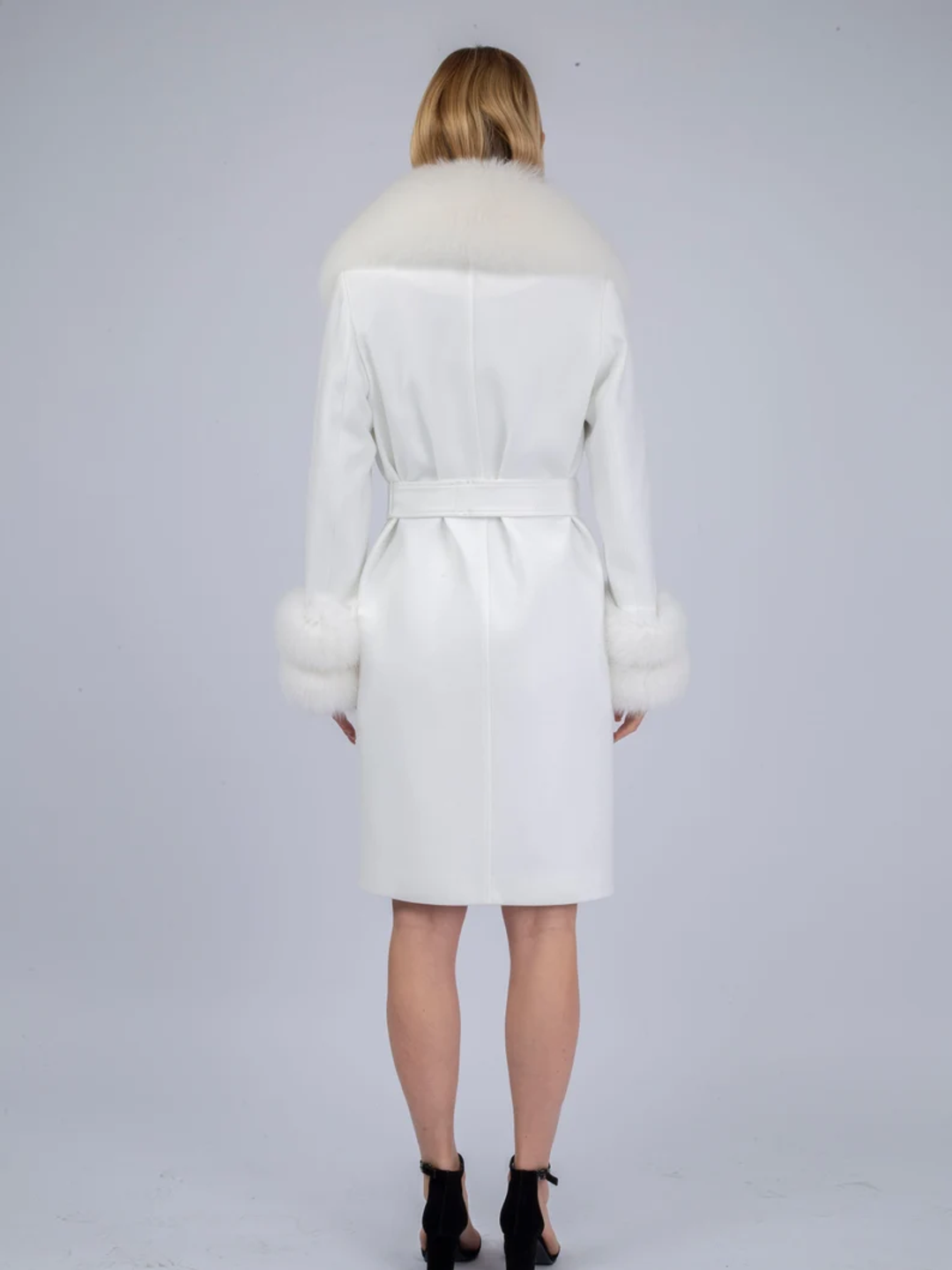 White Cashmere Coat Fox Collar Raine White Cashmere Coat Fox Collar Raine