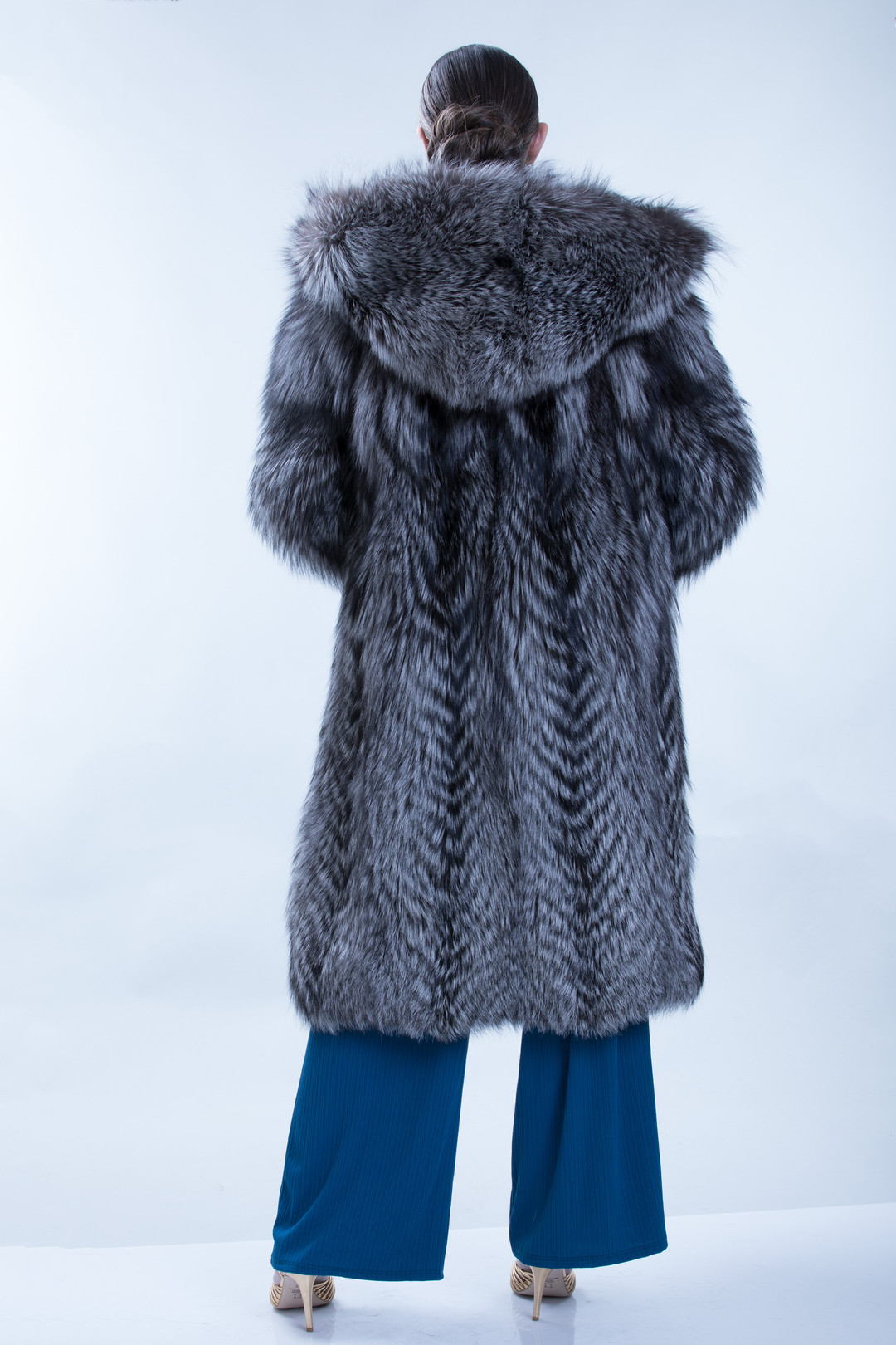 Hooded Silver Fox Coat  Scandinavia  Size  S/M