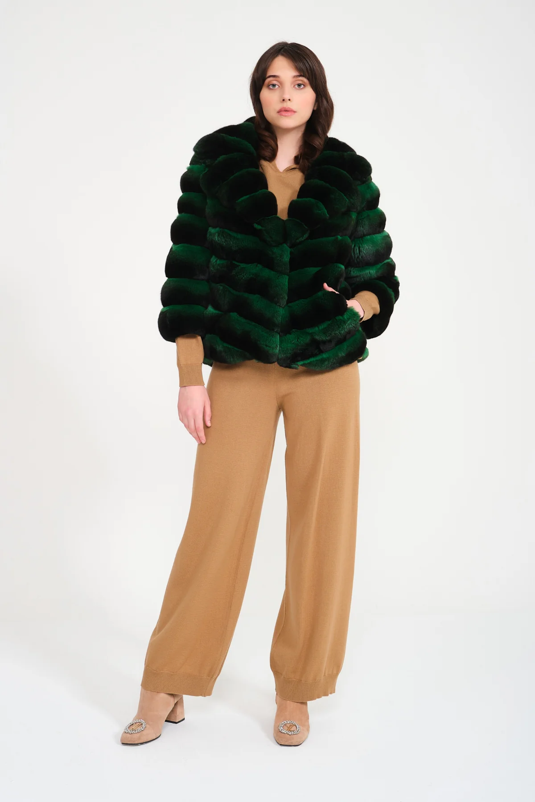 Dark Green Chinchilla Fur Jacket  Arvid
