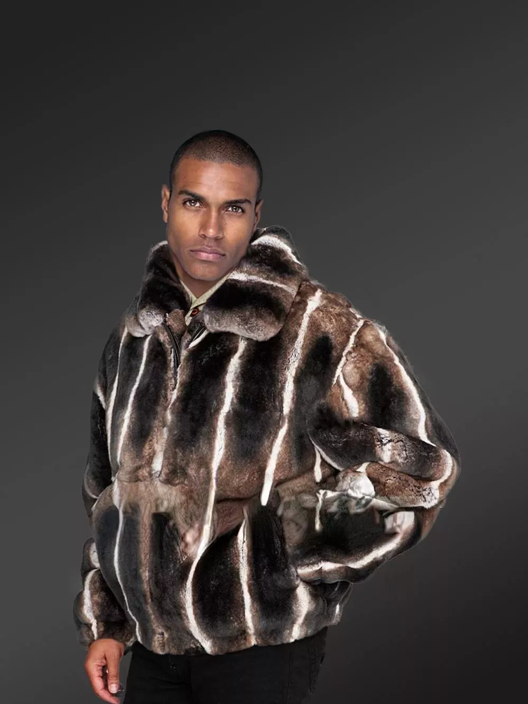 Men's Brown Rex Bomber Jacket profile view Men's Brown Rex Bomber Jacket profile view