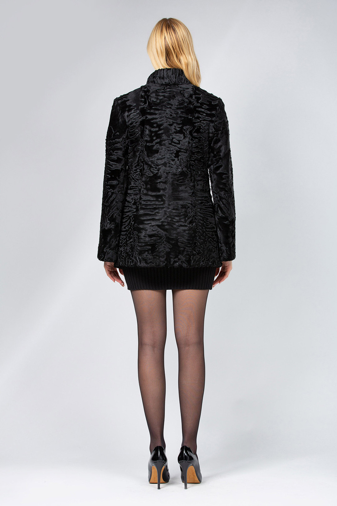 Black SWAKARA  Jacket Stand Up Collar Fit Waist  Back Black SWAKARA  Jacket Stand Up Collar Fit Waist  Back