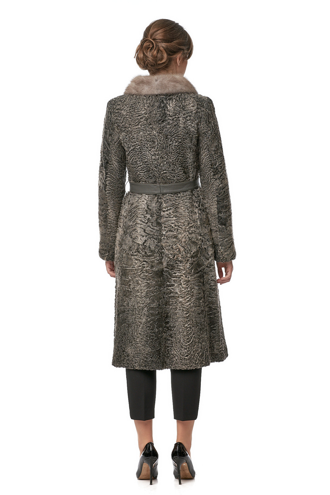 Olive SWAKARA Coat Elif Mink  Collar  3/4 LENGTH Back View Olive SWAKARA Coat Elif Mink  Collar  3/4 LENGTH Back View