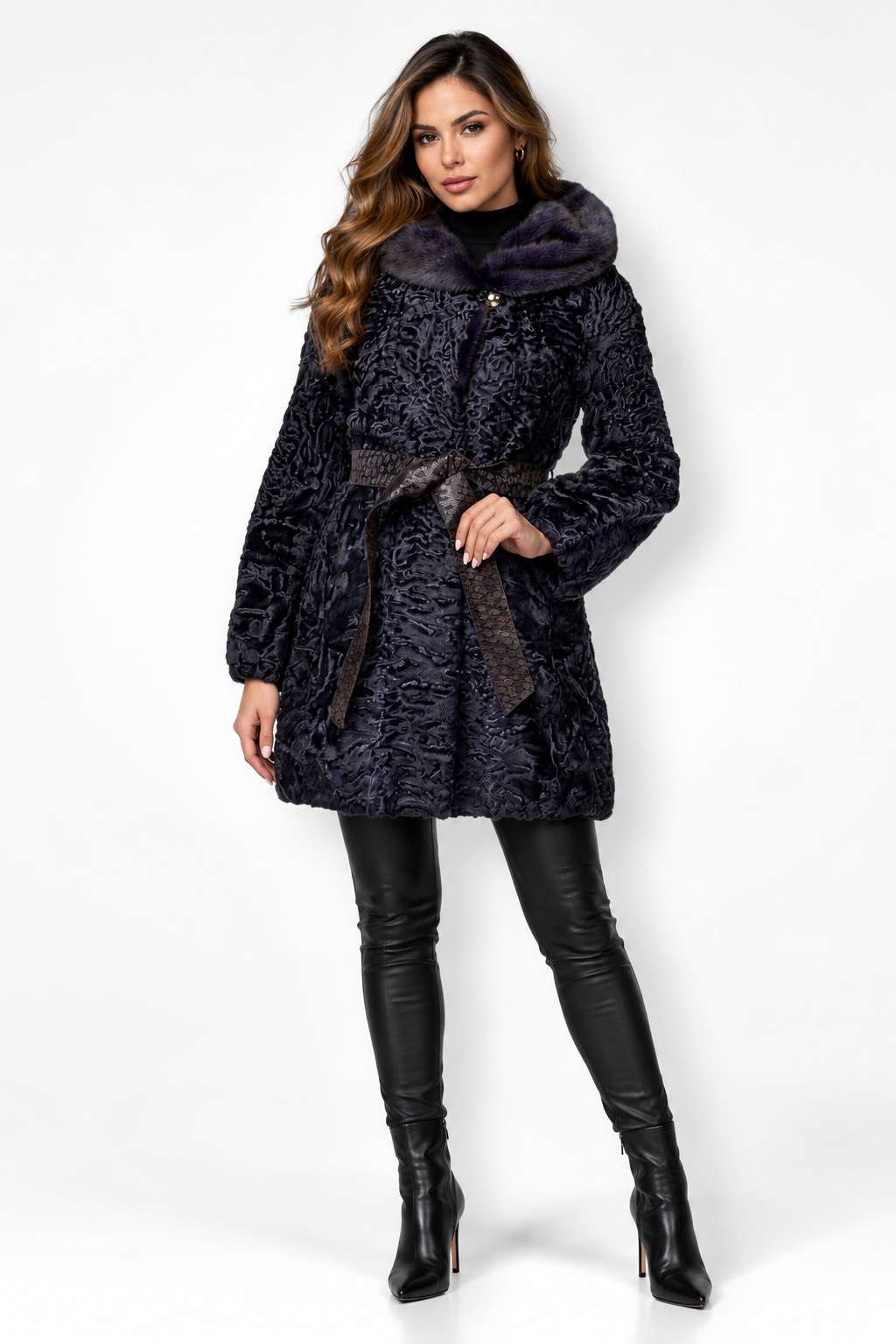 Purple Persian Coat Hooded Mink Trim