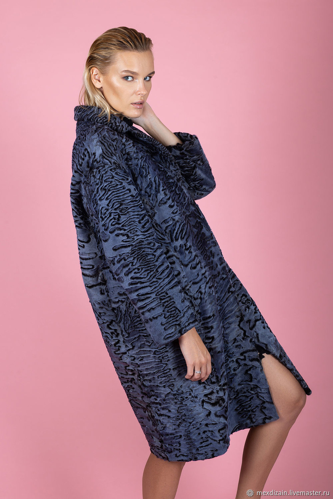 Navy SWAKARA Coat Wide Sweep A line Side Navy SWAKARA Coat Wide Sweep A line Side