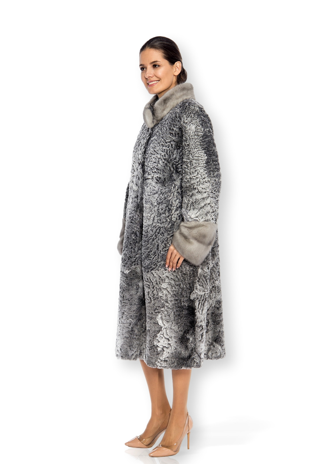 Gray Persian Mink Coat Three Quarter Length Wide Fit Side Gray Persian Mink Coat Three Quarter Length Wide Fit Side