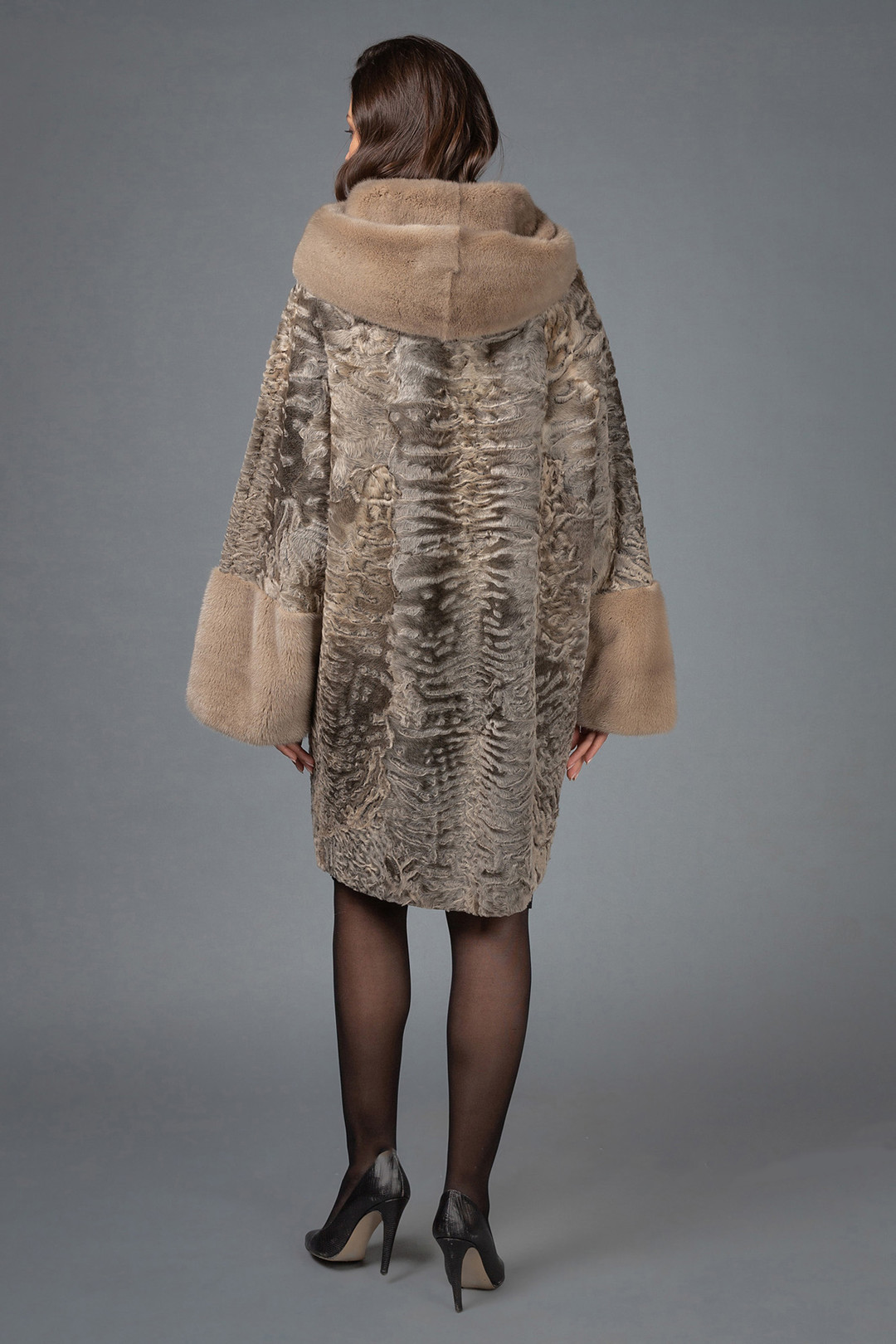 Beige SWAKARA Mink Coat Hooded Back