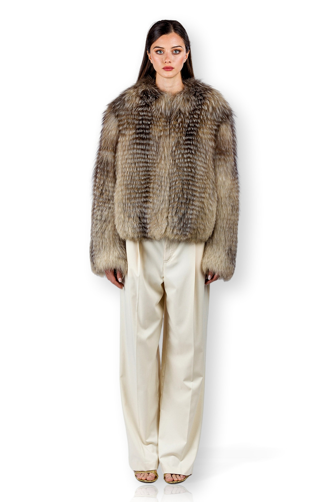 Crystal Fox Jacket Feathered Short  front Crystal Fox Jacket Feathered Short  front