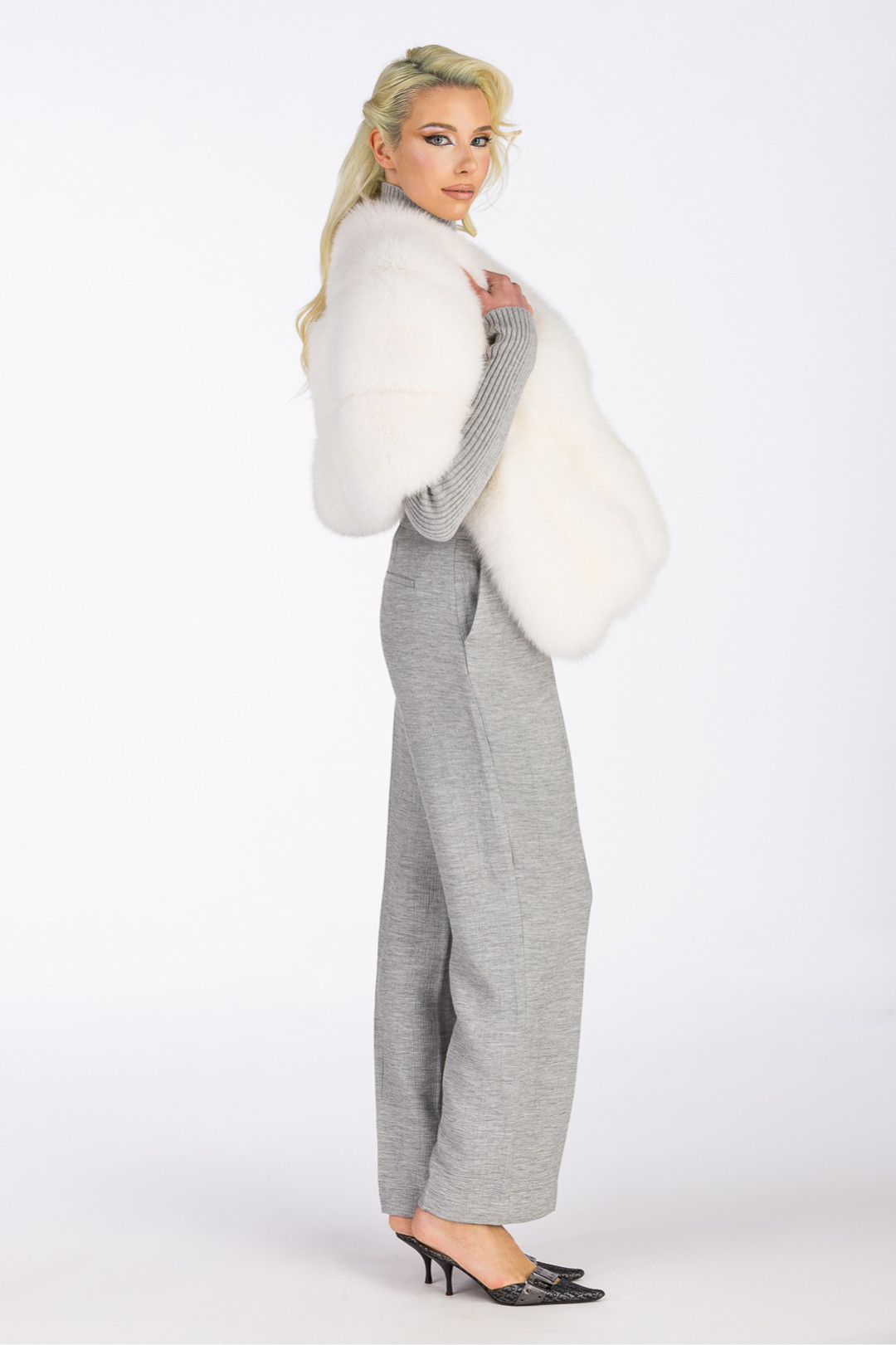 Peach Fox Fur Stole  side Peach Fox Fur Stole  side