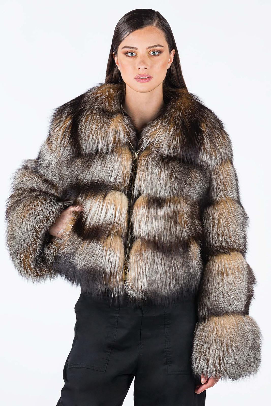 Crystal Fox Fur Bomber Collarless | SKANDINAVIK FUR