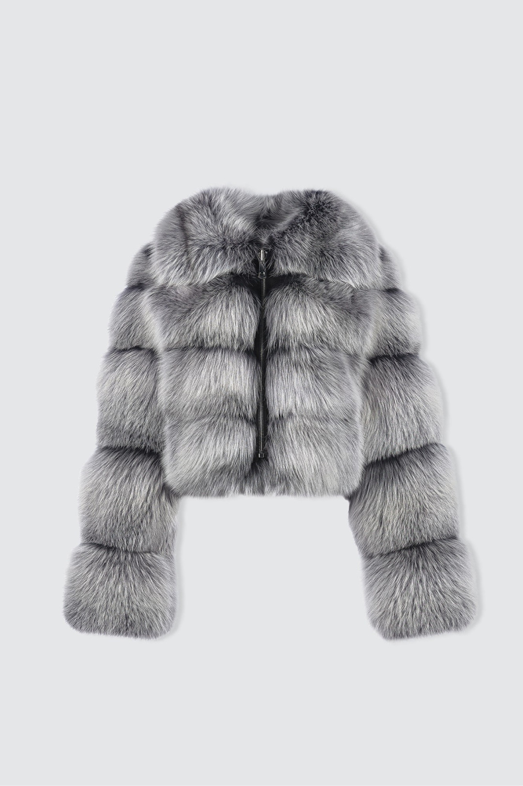 Charcoal Fox Fur Bomber Jacket Hooded ghost mannequin Charcoal Fox Fur Bomber Jacket Hooded ghost mannequin