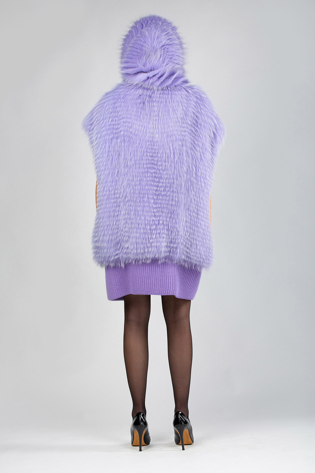 Lila Hooded Vest Feathered Elastic Skirt back