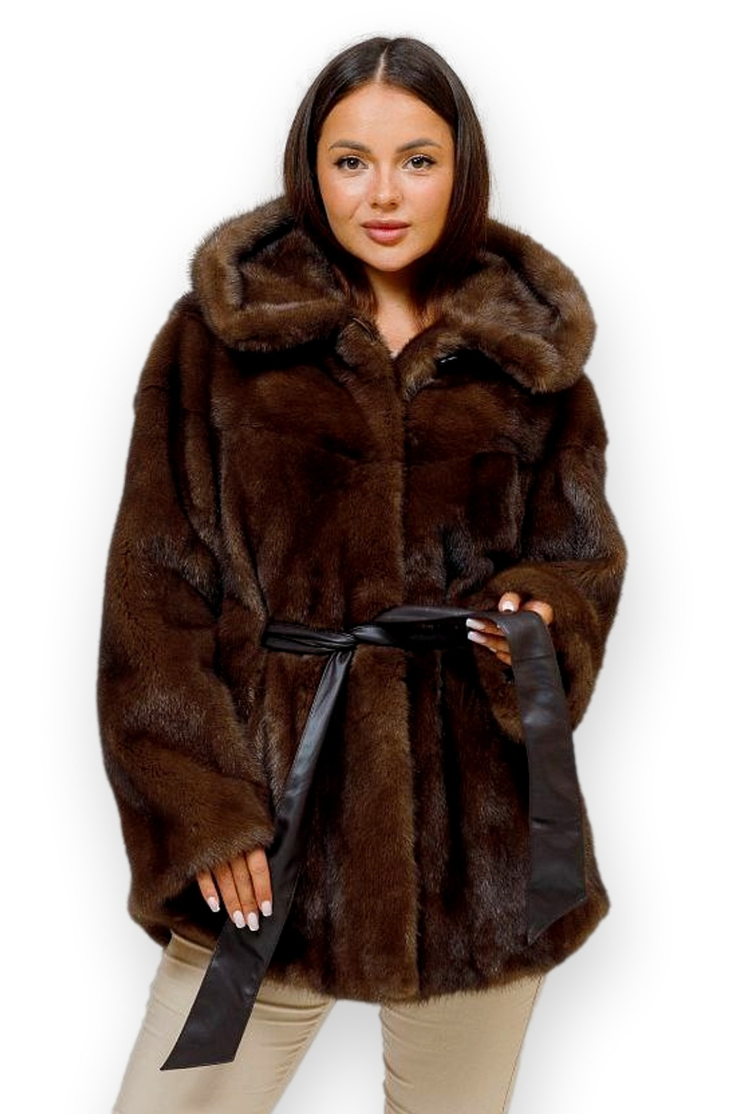 Brown Mink Hooded Cape