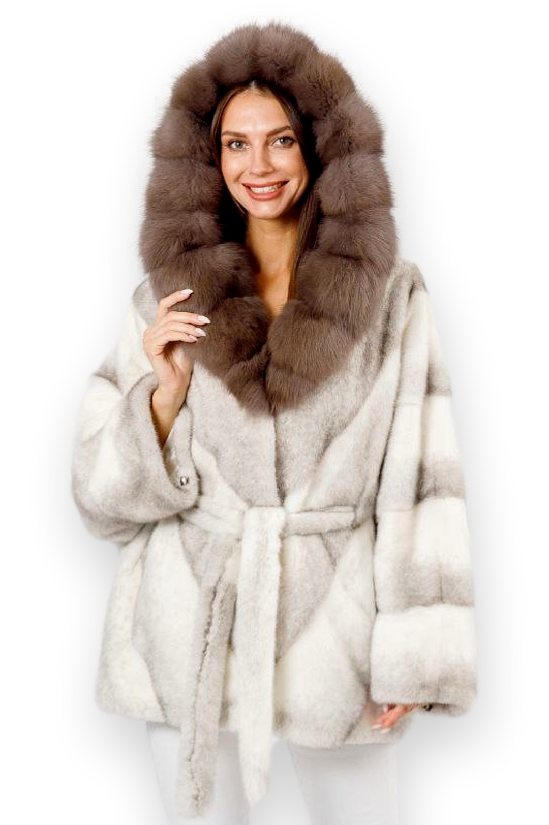 platinum fox  fur sable hood cape with belt