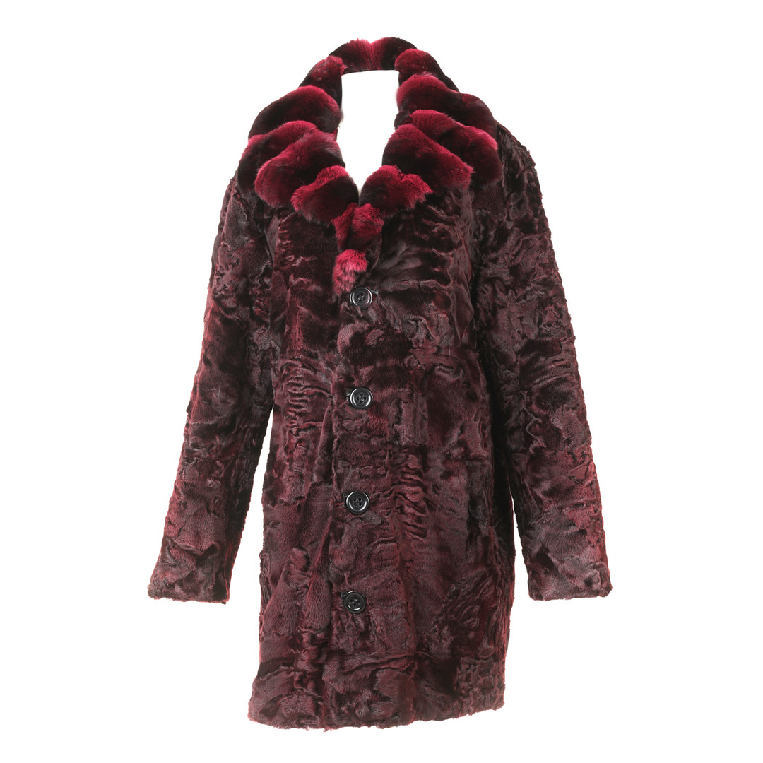 Burgundy Red Astrakhan & Chinchilla Fur Burgundy Red Astrakhan & Chinchilla Fur