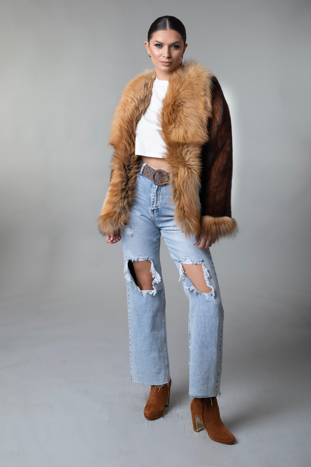 Mahogany Mink Fur Jacket Fox Collar & Cuffs Mahogany Mink Fur Jacket Fox Collar & Cuffs