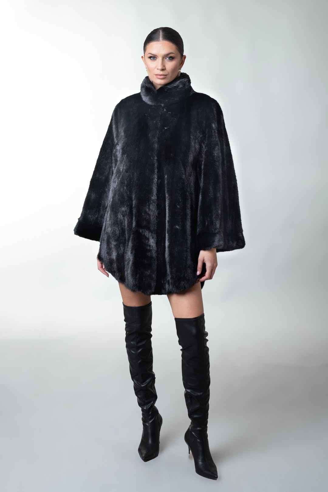Black Mink Fur Coat on MODEL SAGA FURS  FORNT VIEW