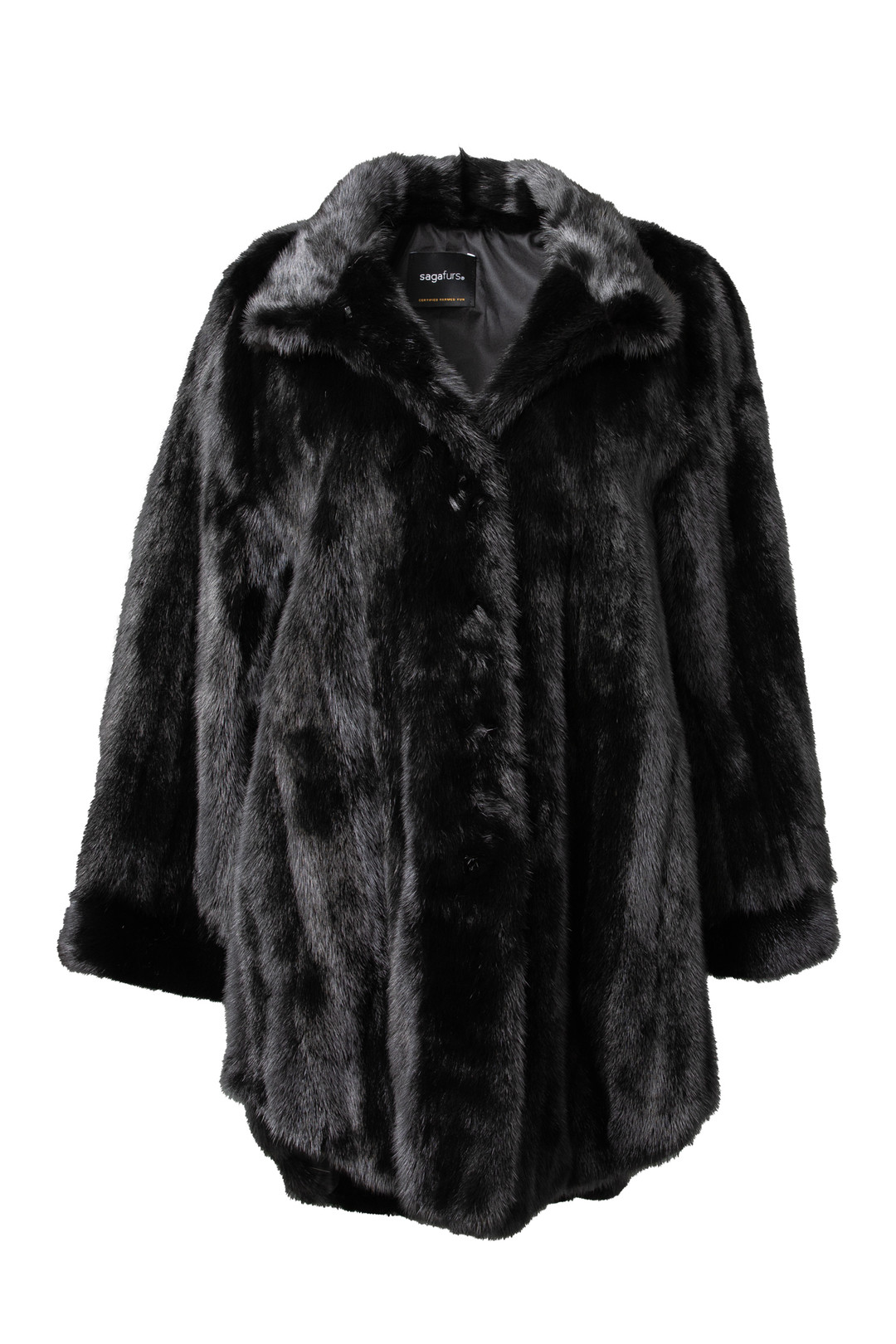 Black Mink Fur Coat on ghost mannequin SAGA FURS