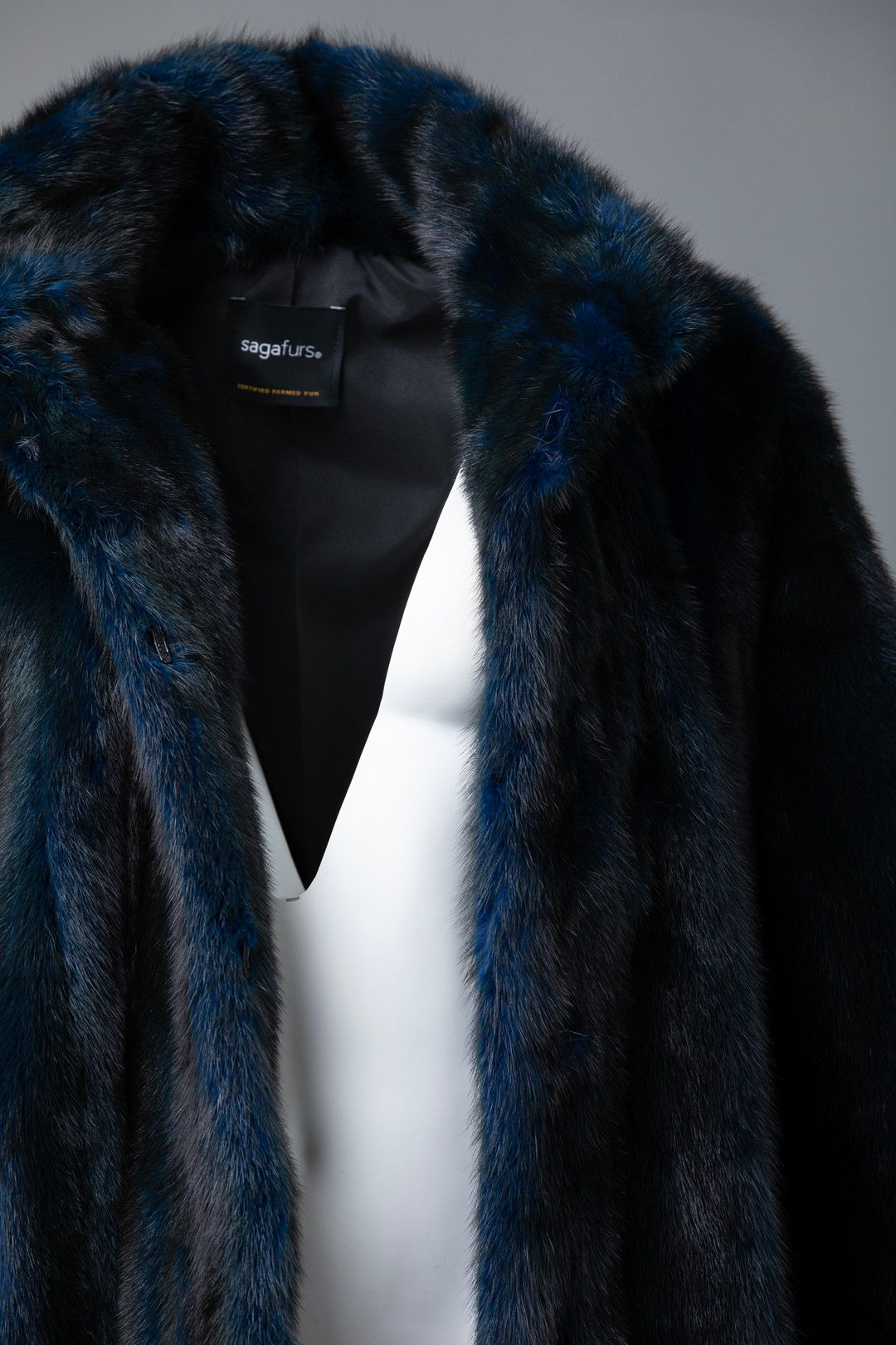 SAGA Blue  Green Mink Fur Coat CLOSE UP SAGA Blue  Green Mink Fur Coat CLOSE UP