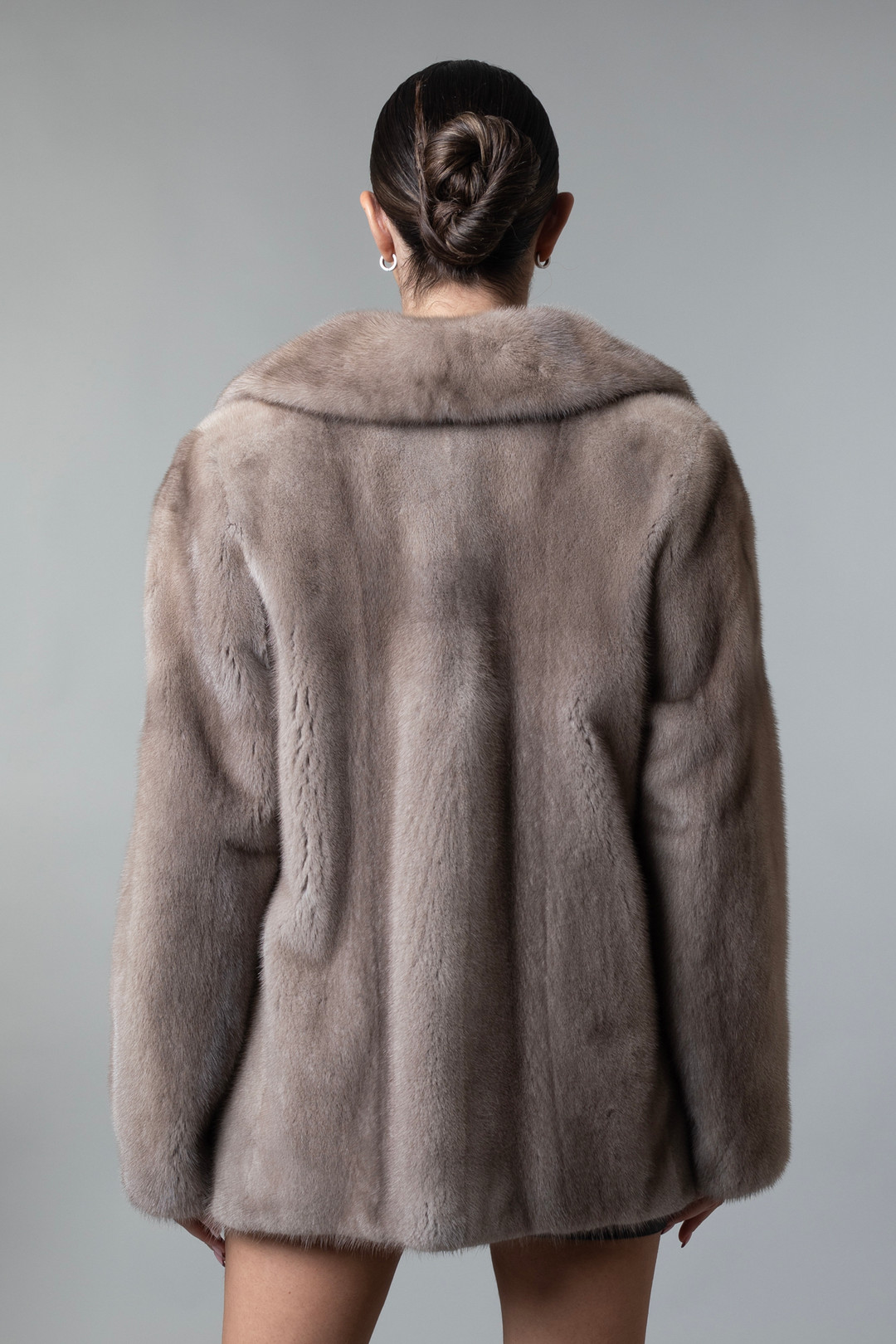 Spanish Gray Mink Fur Coat Pea Pockets  rear view