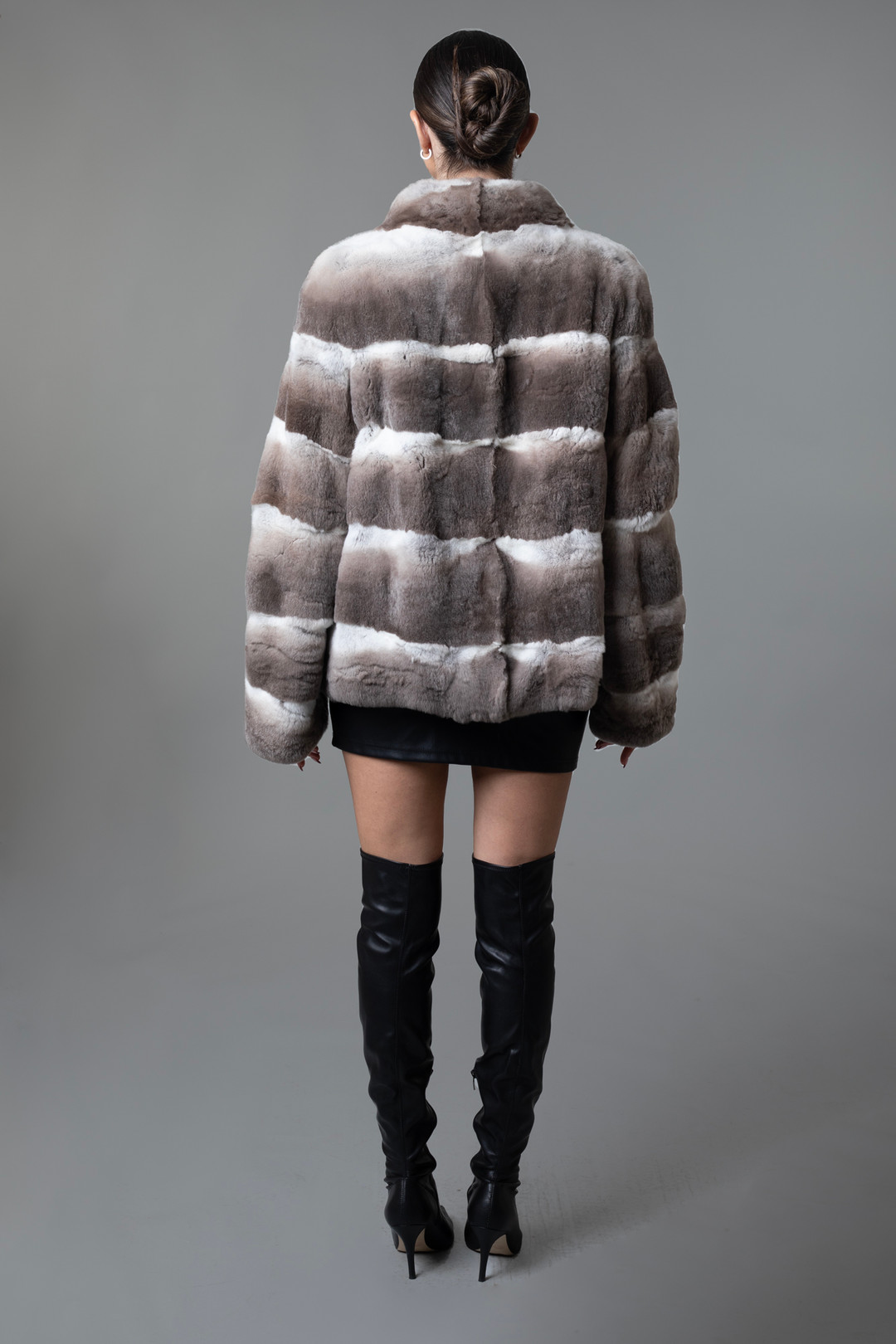 Chinchilla Rex Fur Jacket  on model rear view