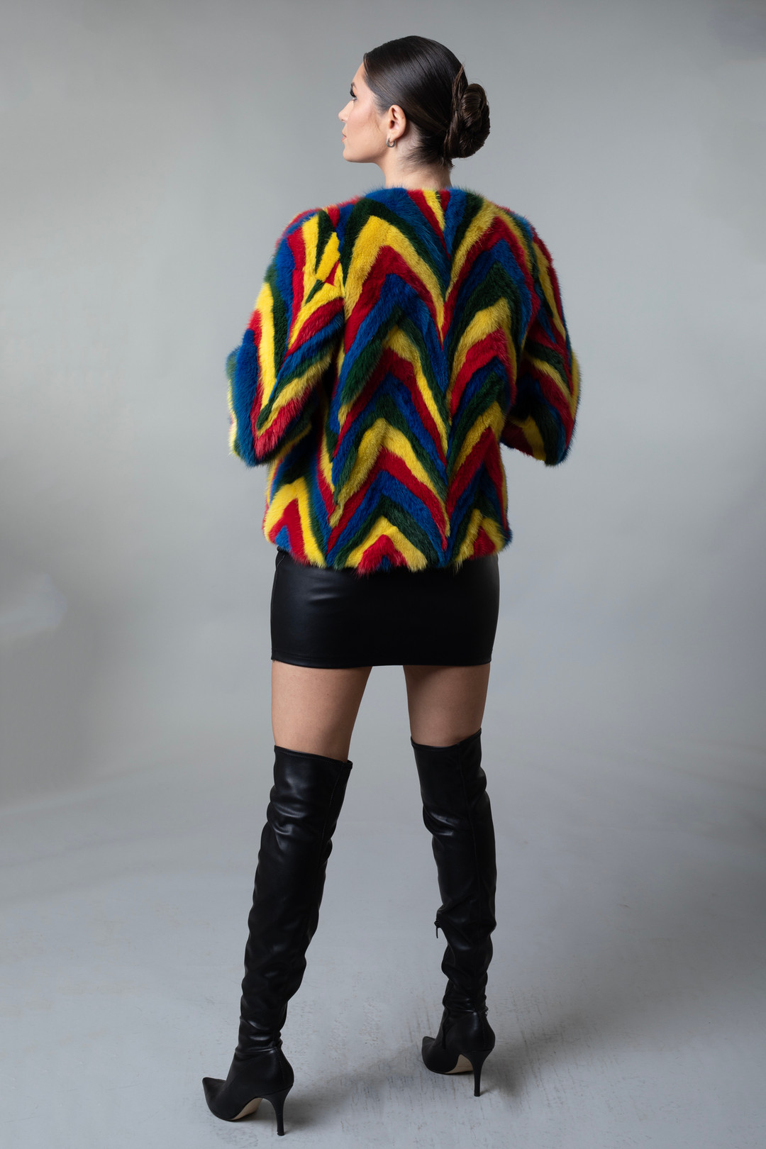 Multicolor Mink Jacket Cropped Sleeves Multicolor Mink Jacket Cropped Sleeves
