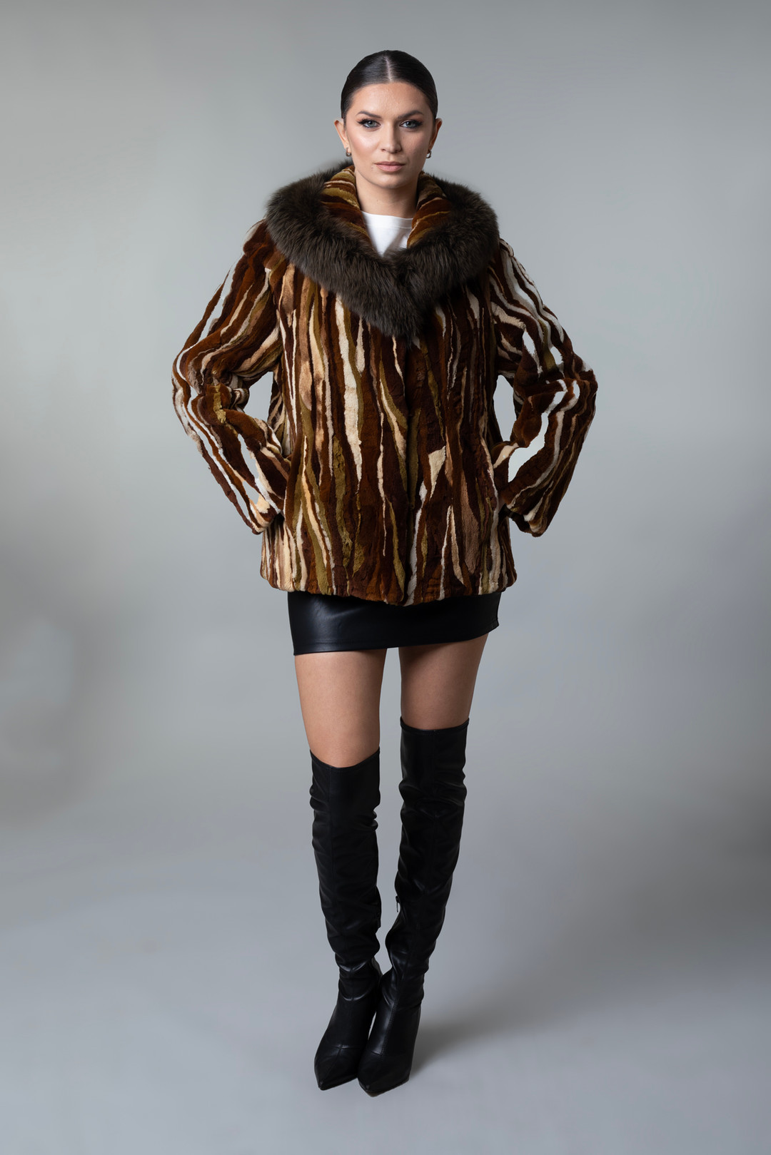 Chevron Mink Jacket Fox Fur  Shawl Collar  Sizes M/L Chevron Mink Jacket Fox Fur  Shawl Collar  Sizes M/L