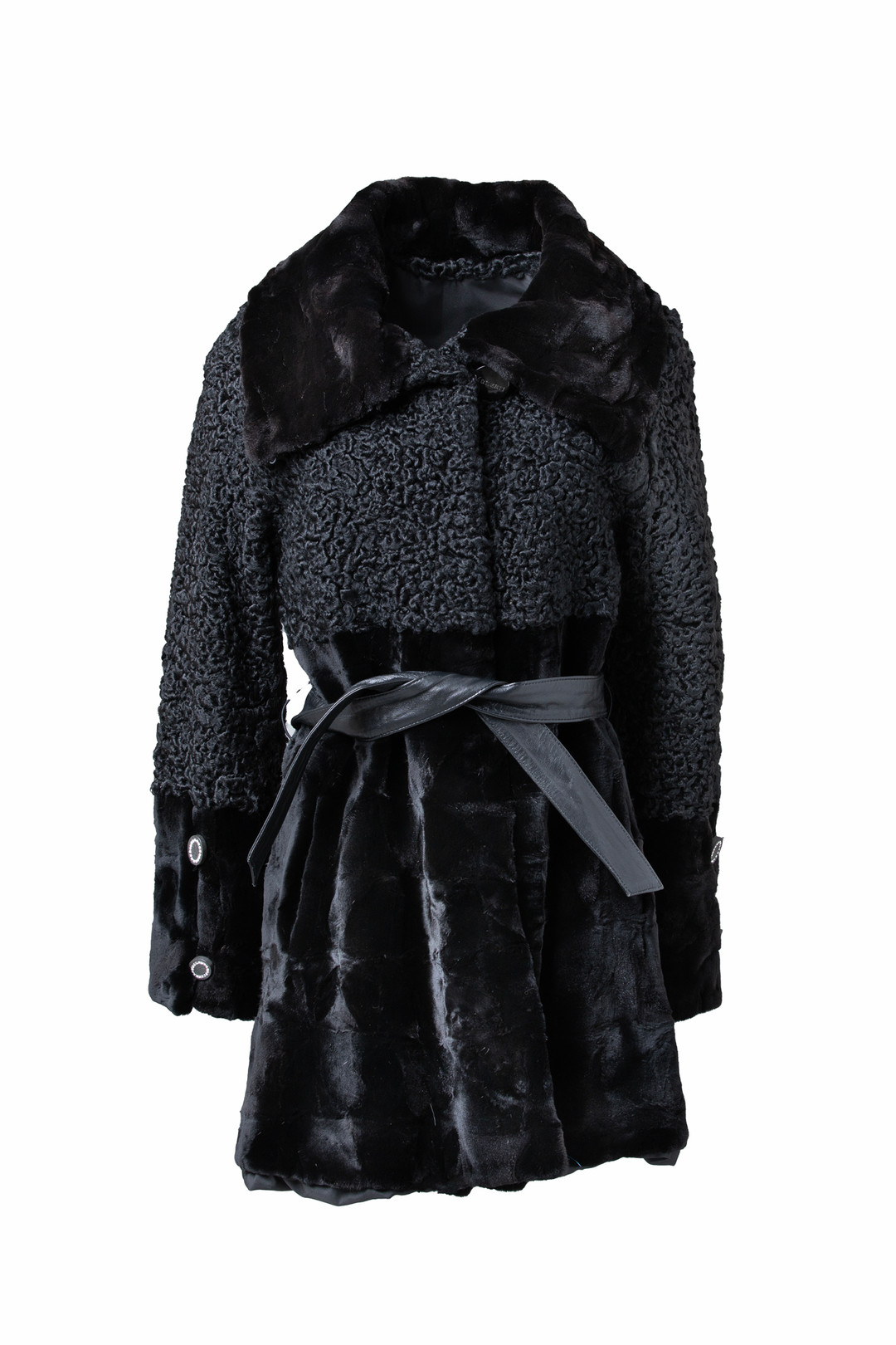 Black Astrahkhan Mink Coat Leather Belt