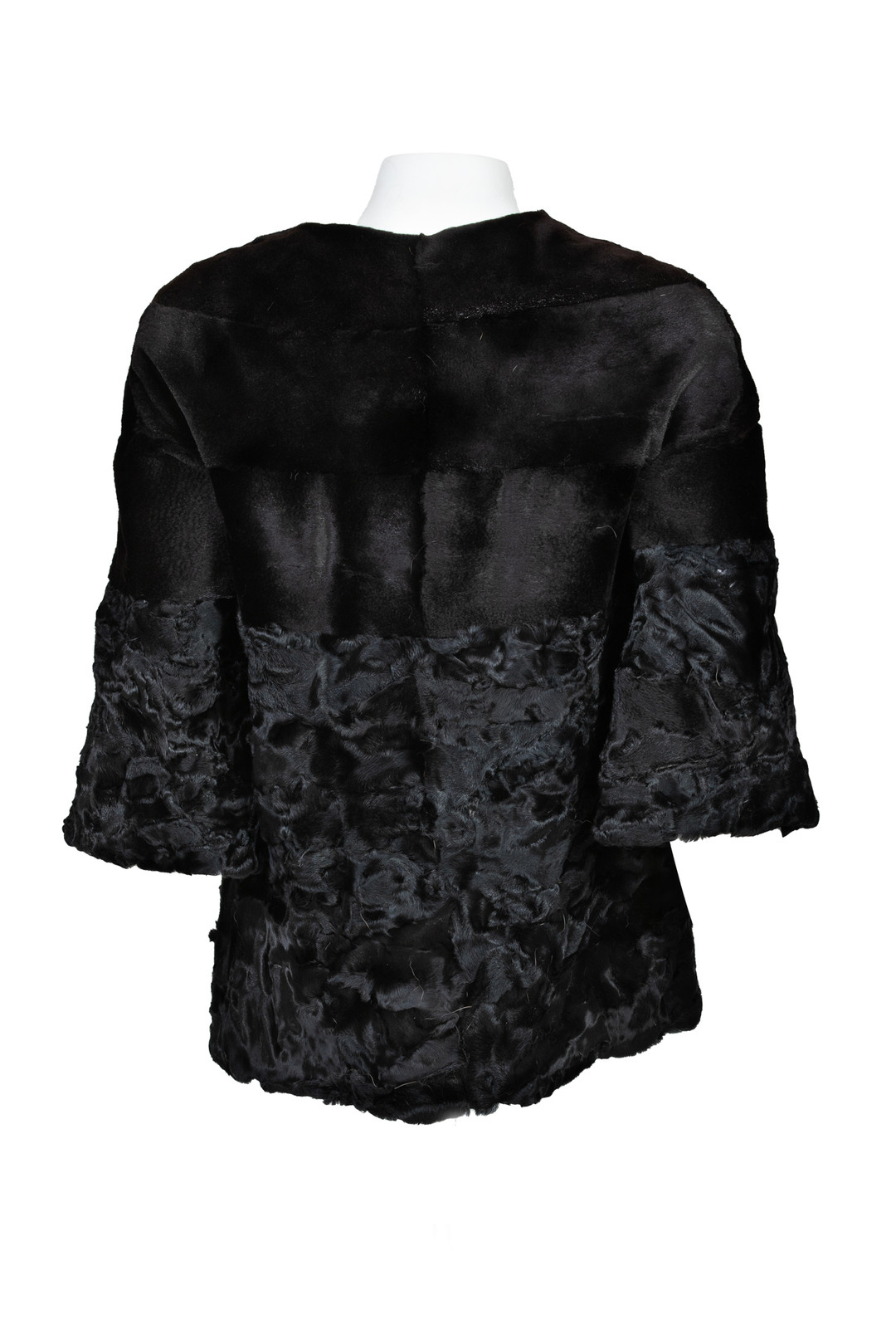 Astrakhan Mink Fur Jacket   Black cropped sleeves rear view