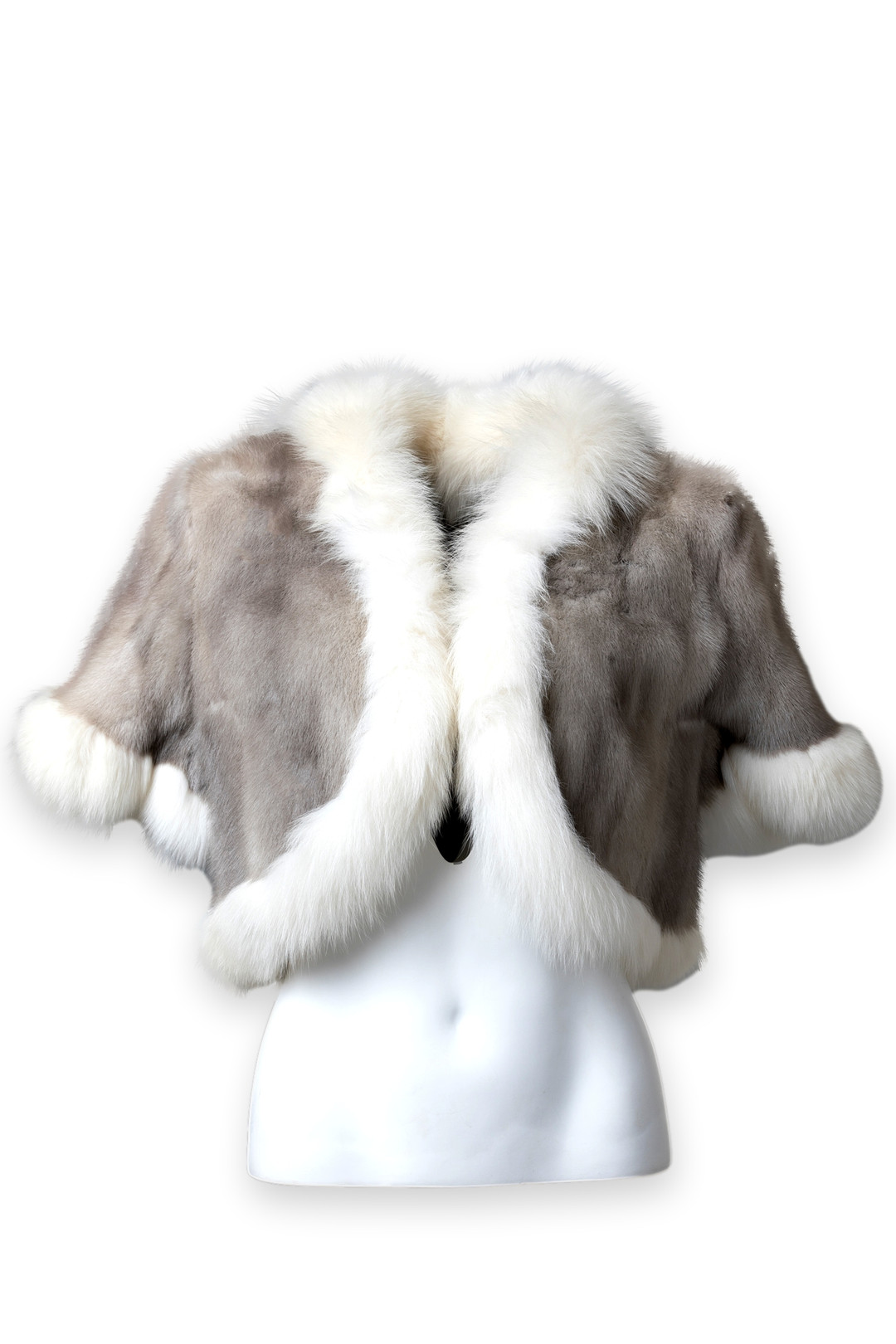 Sapphire Mink Stole White Fox Trim front view Sapphire Mink Stole White Fox Trim front view