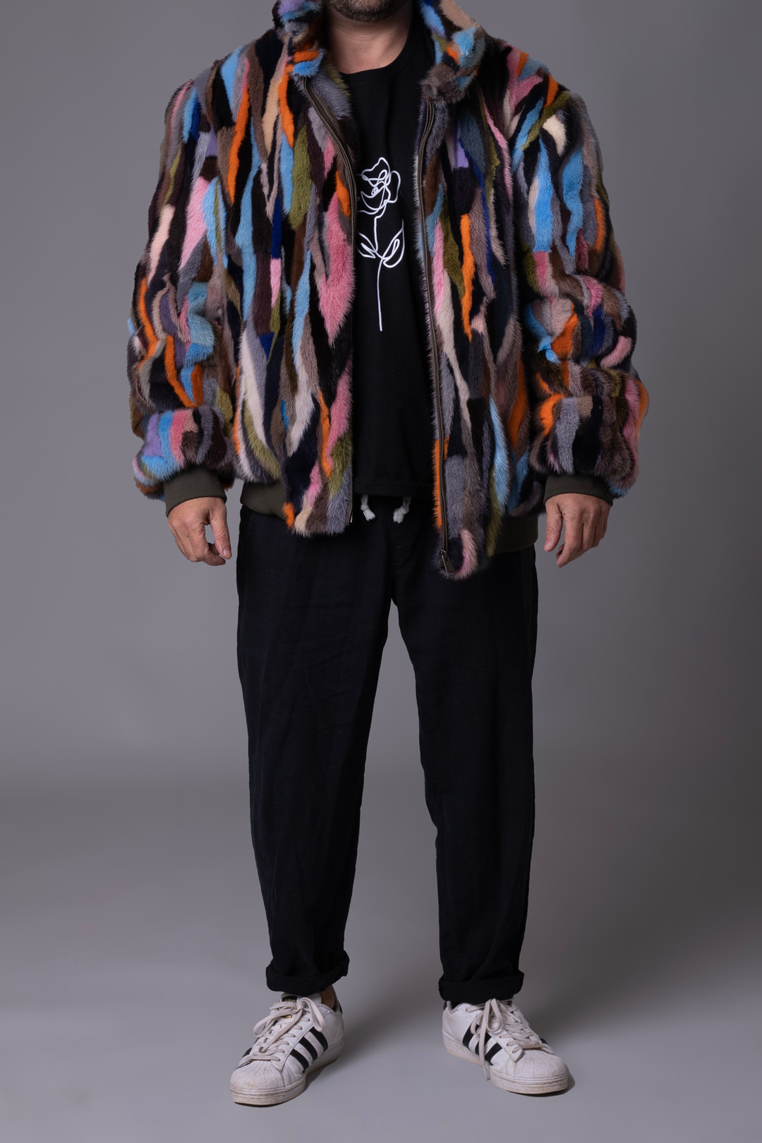 Chevron Multicolor Mink Fur Bomber  Jacket Chevron Multicolor Mink Fur Bomber  Jacket