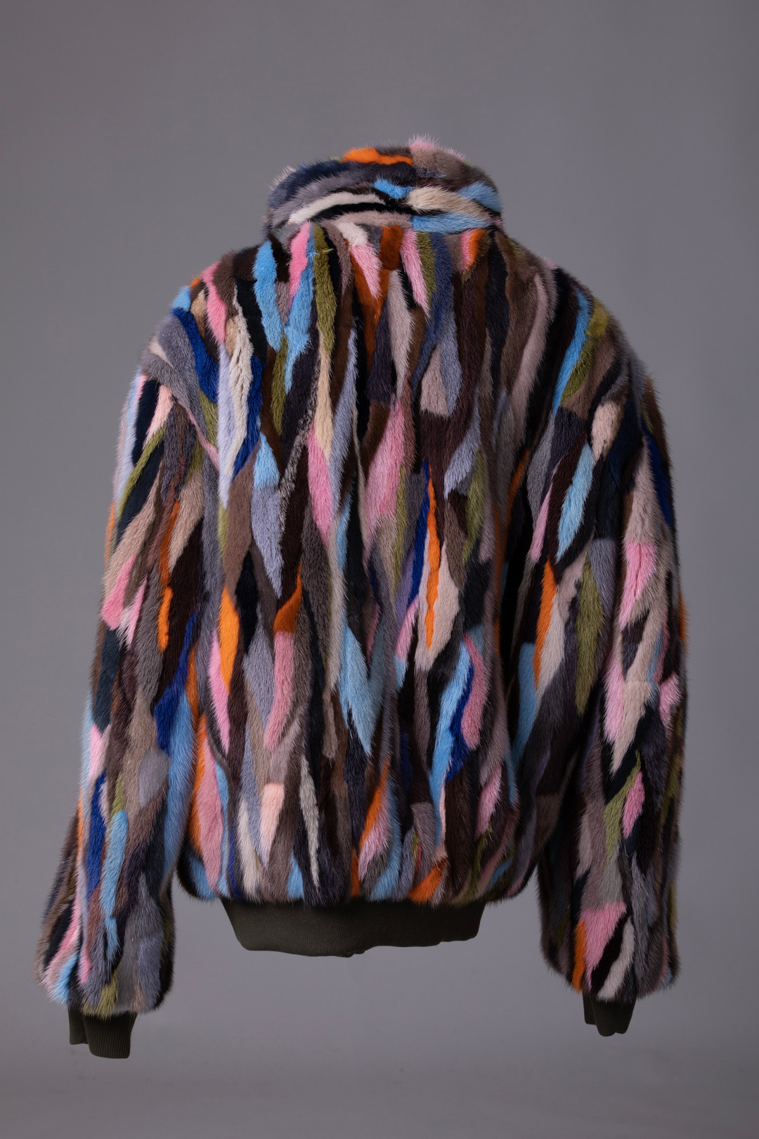 Chevron Multicolor Mink Fur Bomber  Jacket Chevron Multicolor Mink Fur Bomber  Jacket