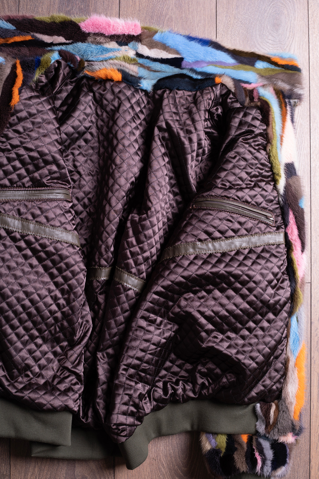 Chevron Multicolor Mink Fur Bomber  Jacket Chevron Multicolor Mink Fur Bomber  Jacket