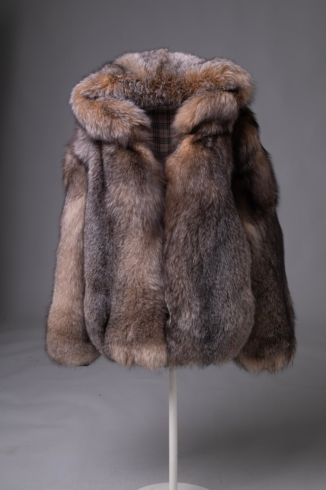 Hooded  Crystal Fox Fur Bomber Jacket Reversible
