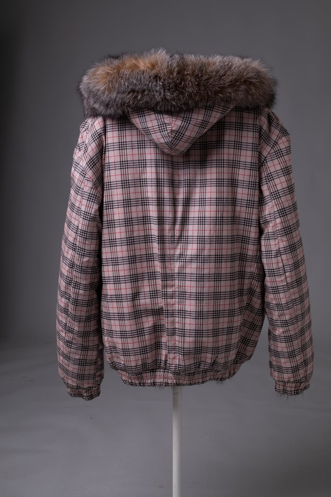 Hooded  Crystal Fox Fur Bomber Jacket Reversible