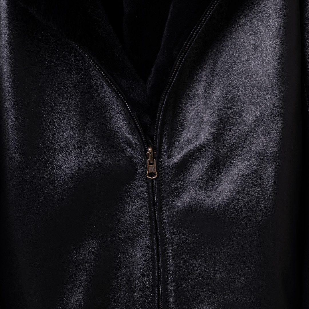 Black Rex Rabbit Fur Bomber Jacket Reversible