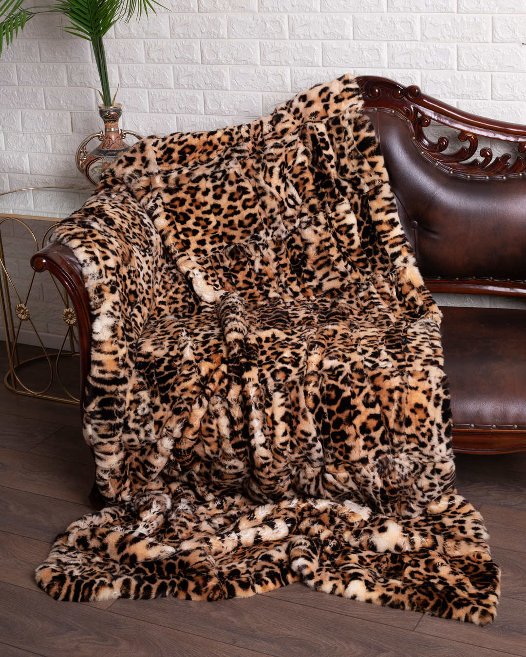 Animal Print Rex Rabbit Fur blanket  on sof