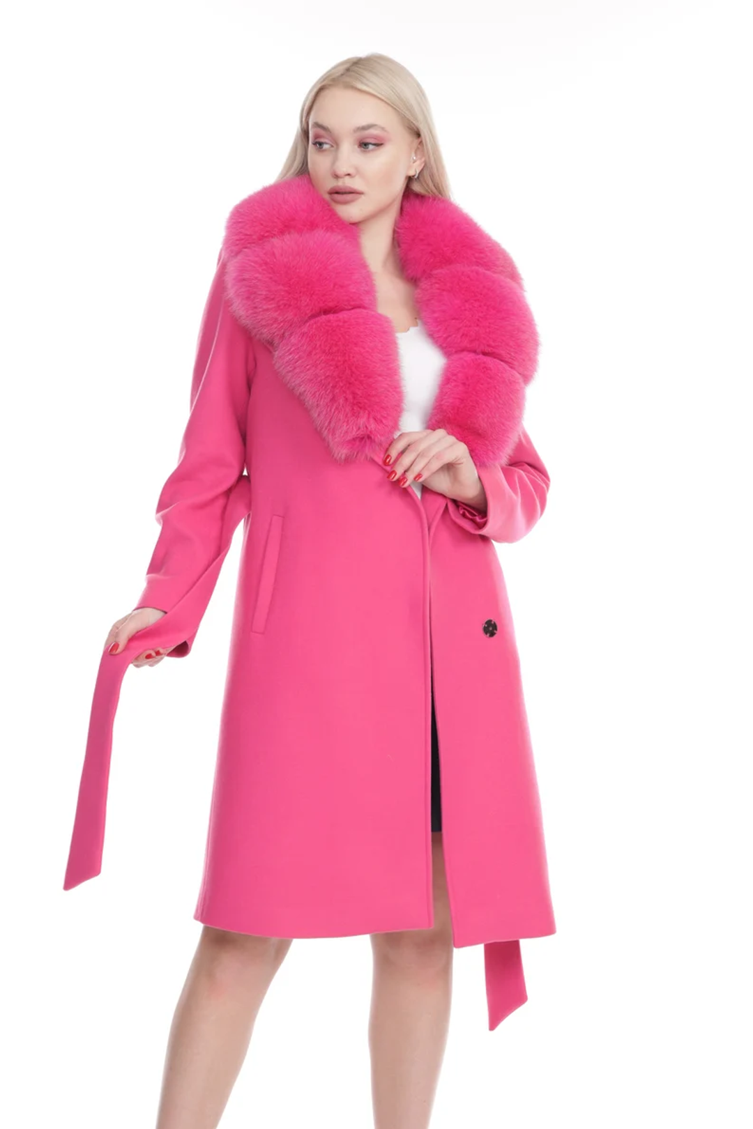 Pink Cashmere Coat Fox Collar Kimberly size small Pink Cashmere Coat Fox Collar Kimberly size small
