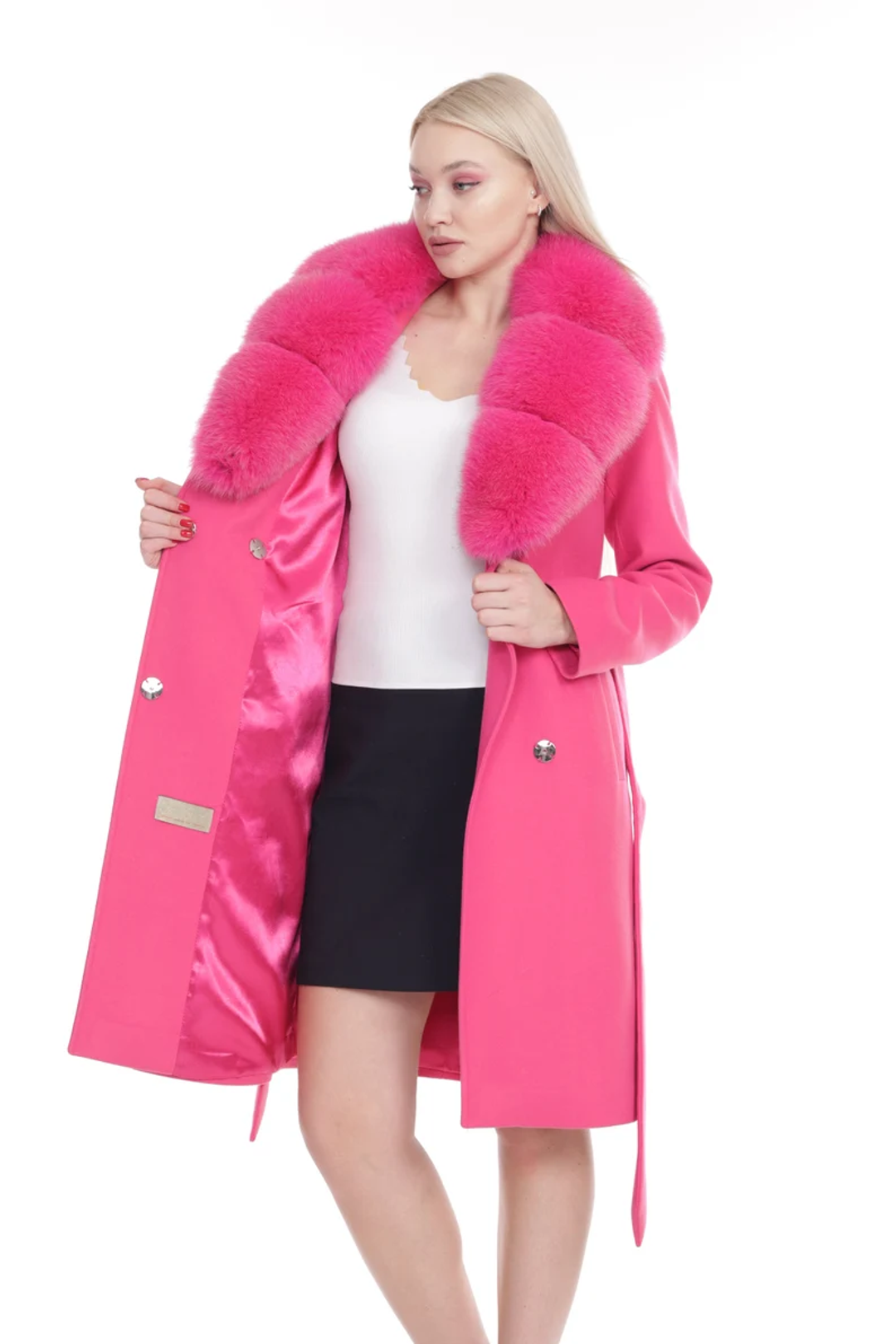 Pink Cashmere Coat Fox Collar Kimberly size small Pink Cashmere Coat Fox Collar Kimberly size small