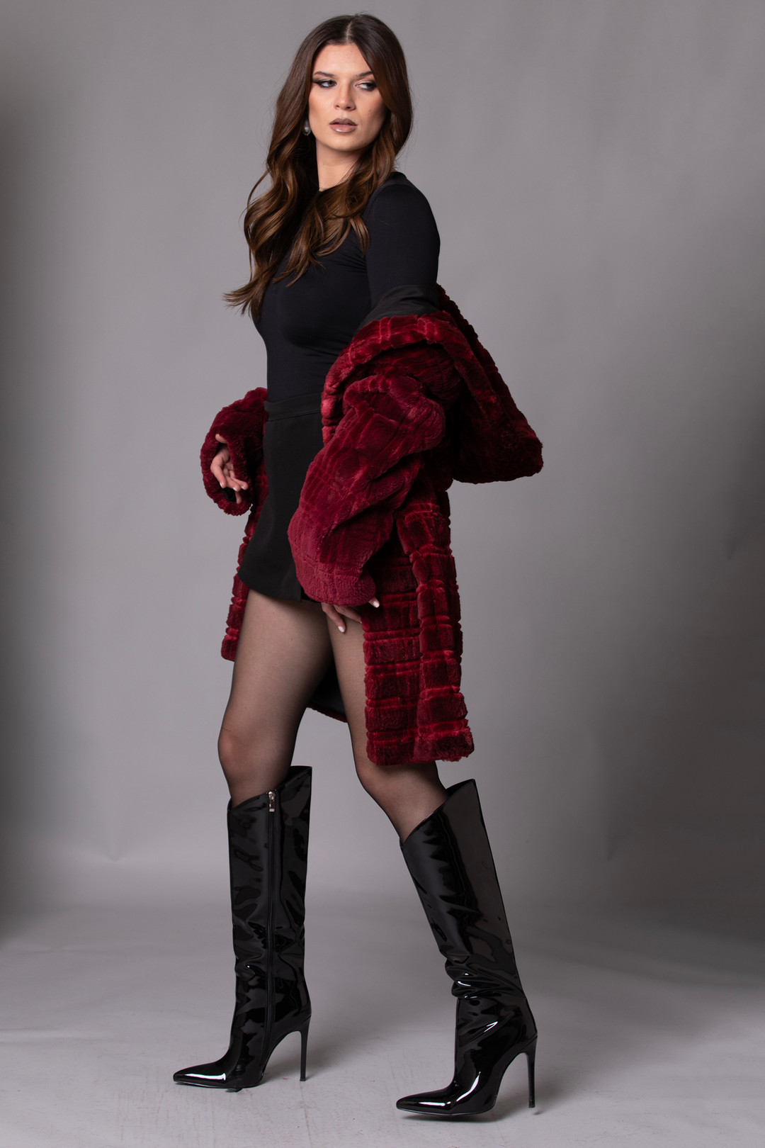 Red Sculpted Mink Coat Hooded