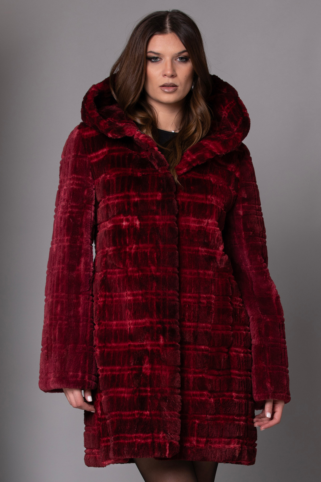 Red Sculpted Mink Coat Hooded
